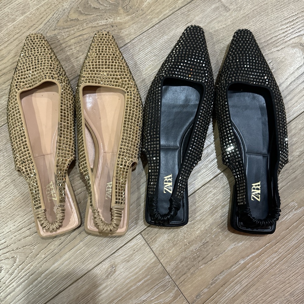 Zara Black and Tan Flats with Pointed Toe and Slingback